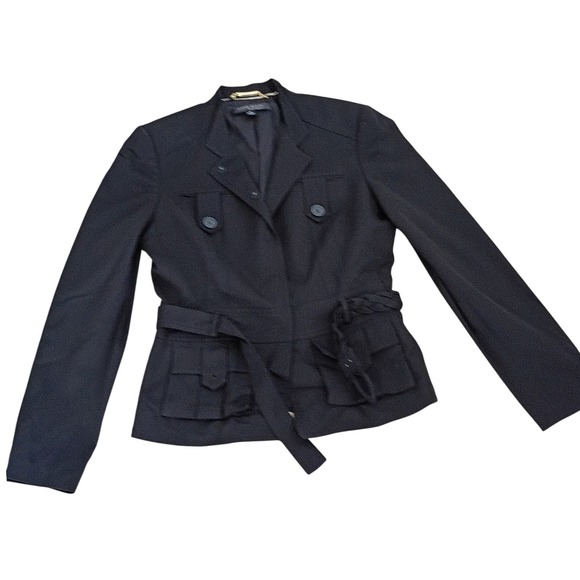 Anne Klein Collection Belted Safari Blazer Black Rayn Cotton Jacket Women 8 NWOT - Picture 4 of 16